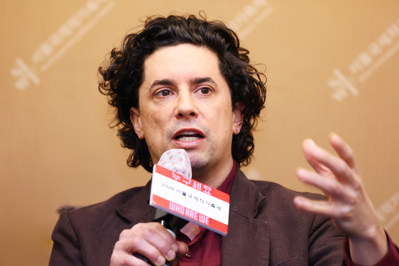 Chilean novelist Benjamin Labatut speaks during a press conference for the 2026 Seoul International Writers Festival in central Seoul, Thursday. (Yonhap)