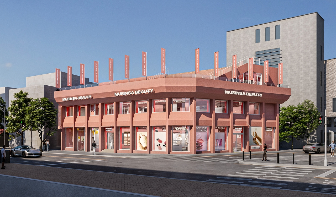 A rendering of the exterior of the Musinsa Beauty store in Hongdae. [Musinsa]