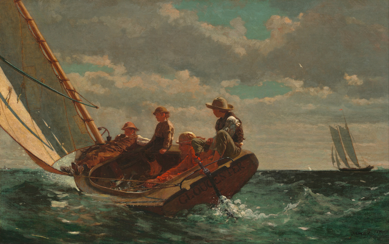 윈슬로 호머, 바람이 불다(순풍), 1873~1876, 캔버스에 유채, 61.5x97cm, 워싱턴 국립 미술관 [National Gallery of Art, Public Domain, commons.wikimedia.org]