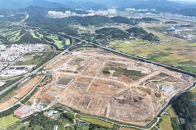 Construction work under way at the Seonwol district development site in Suncheon.