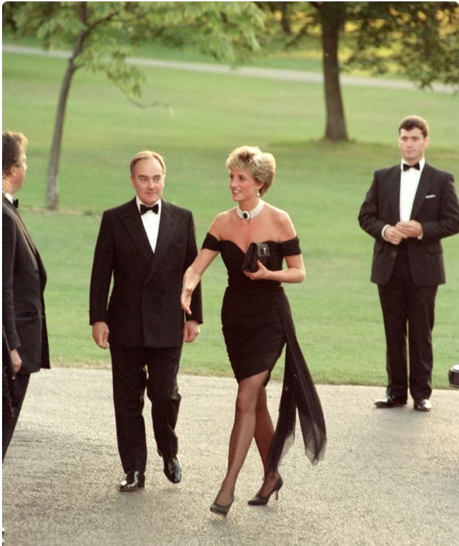 Princess Diana arrives at the Serpentine Gallery in London on June 29, 1994, wearing the black fitted dress. [Getty Images]