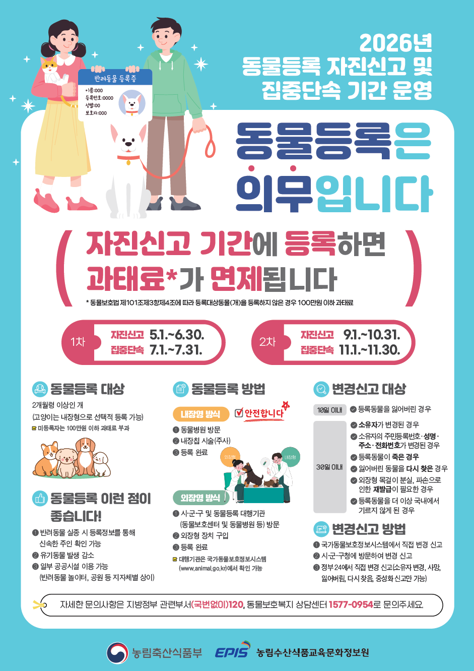 2026년 동물등록 자진신고 및 집중단속 기간 운영 포스터[농림축산식품부 제공]
