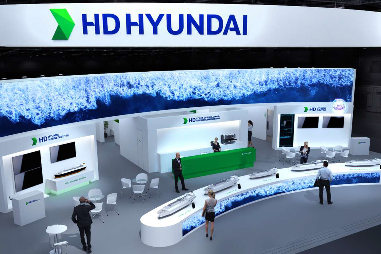 Aerial view of HD Hyundai’s exhibition booth at Gastech 2026 in Bangkok (HD Hyundai)