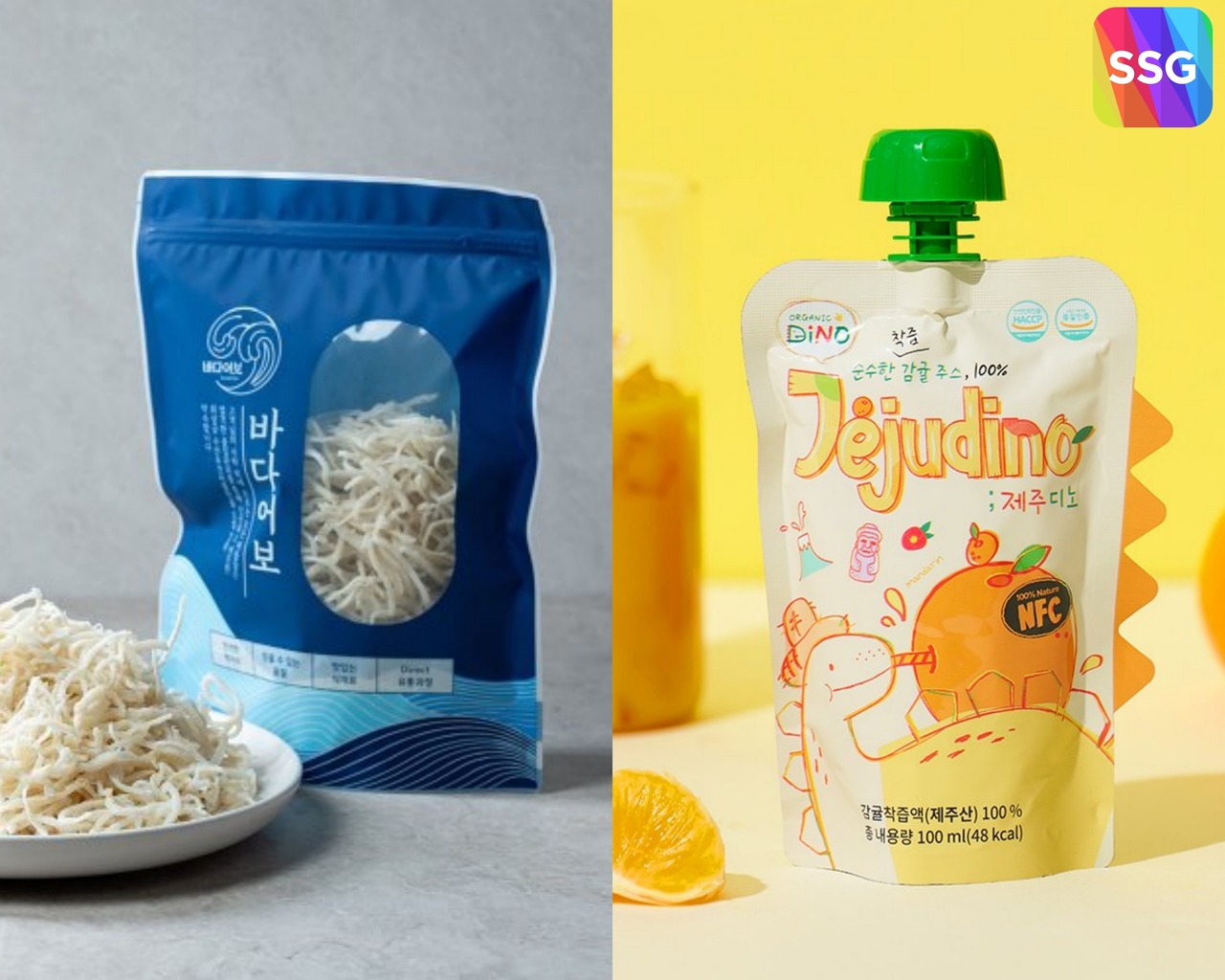 Featured products from Badaeobo (left) and Organic Dino, two brands that posted strong sales growth through SSG.com's consulting program [SSG.com]