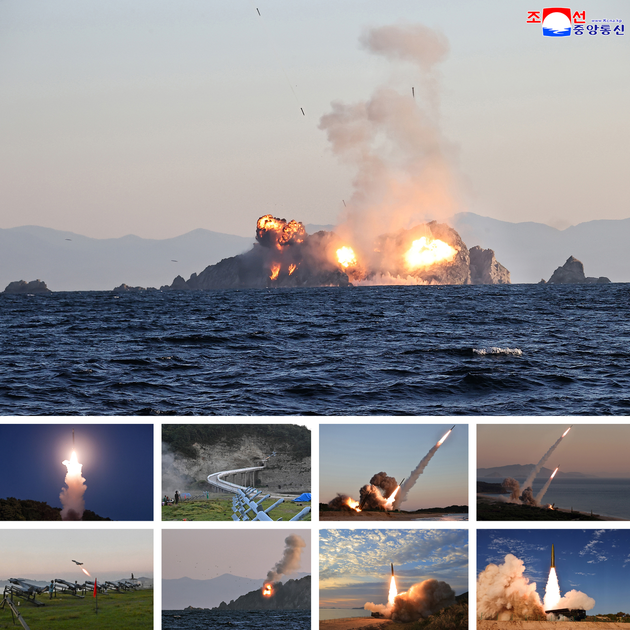 North Korea carries out a joint strike drill involving long-range artillery and missile units on Saturday, in this photo published by the Korean Central News Agency on Monday. (Yonhap)