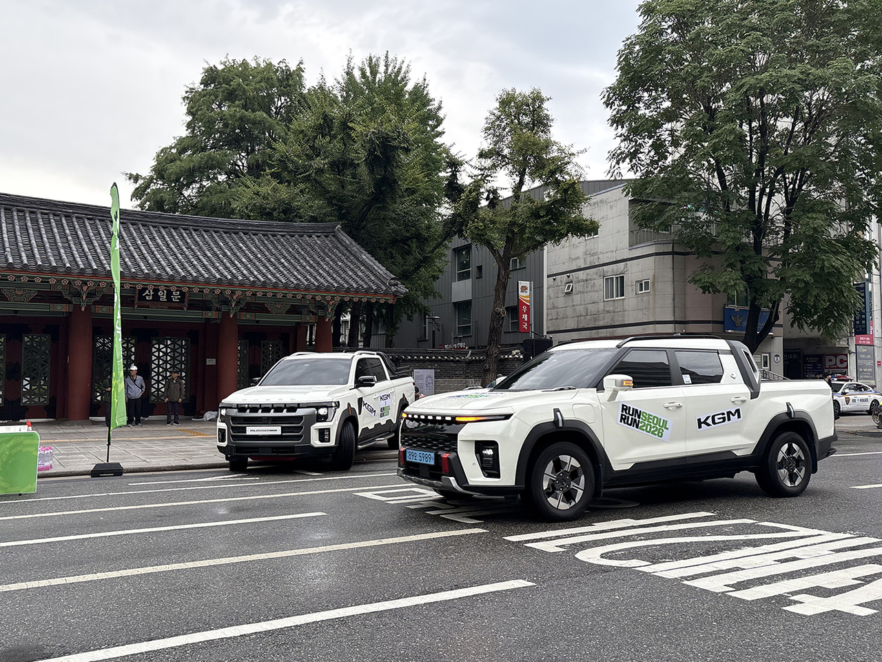 KG Mobility served as an official sponsor of the 2026 Run Seoul Run marathon held at Seoul Plaza on Sunday, providing its eco-friendly Musso EV as the lead vehicle. [KG Mobility]