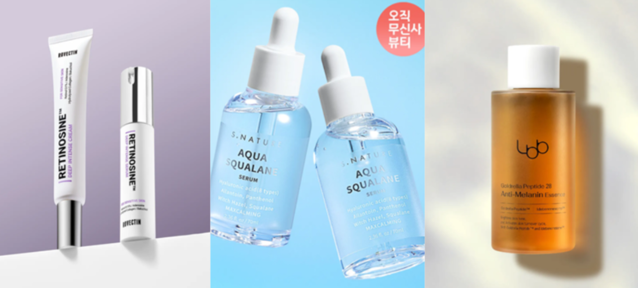 Musinsa's Beauty Onnuri Pharmacy features brands such as Rovectin (left), S.Nature and LBB. (Musinsa)