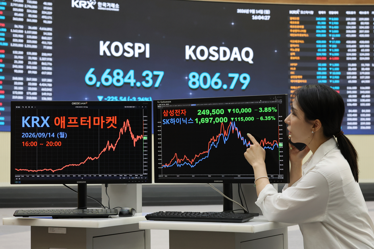 14일 서울 여의도 한국거래소에 애프터마켓이 개장되어 있다. 한국거래소(KRX)는 이날부터 오후 4시부터 8시까지 코스피·코스닥 시장을 대상으로 애프터마켓을 운영한다. [연합]