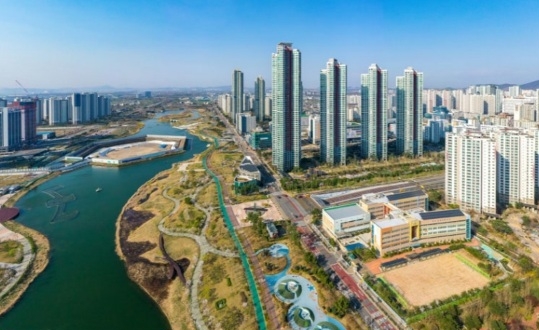 An aerial view of Cheongna International City in Incheon.