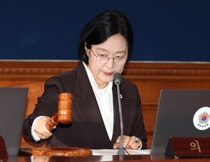 Prime Minister Han Seong-sook gavels cabinet meeting to order