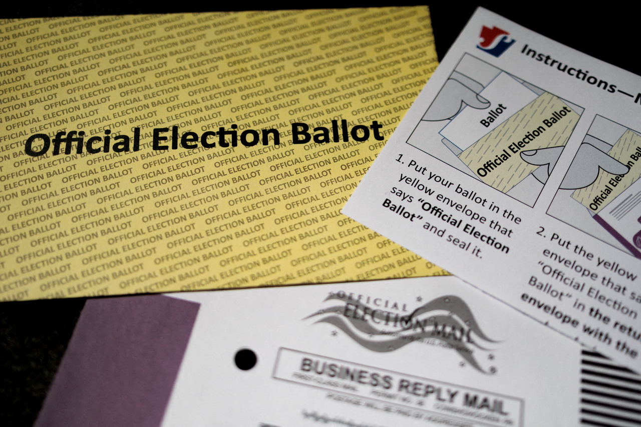 A mail-in ballot, during the Pennsylvania primary election, is displayed in May. (Retuers-Yonhap)