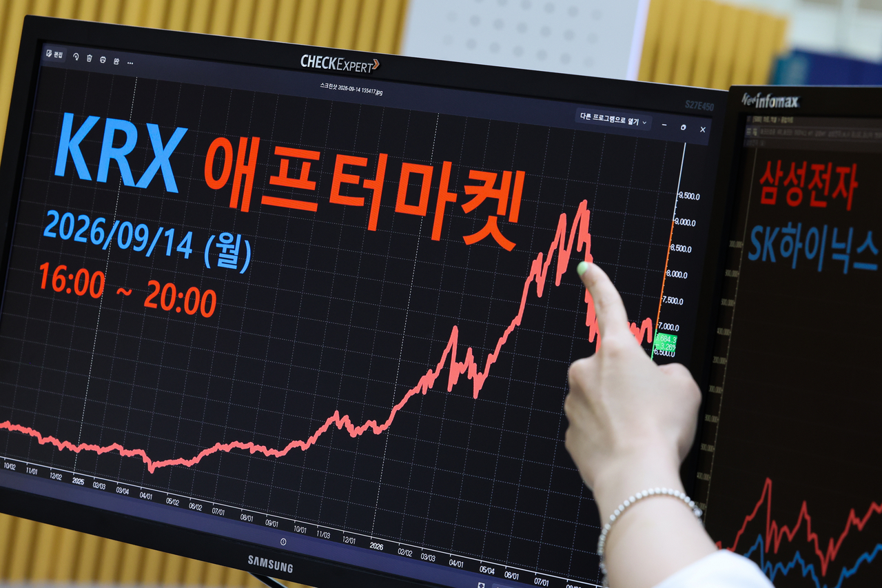 14일 서울 여의도 한국거래소에 애프터마켓이 개장되어 있다. [연합]