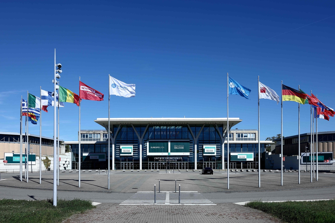 A general view of the entrance of the Eurexpo Parc amid visit from the IOC, in Chassieu, outside Lyon, France, Monday.   (AFP-Yonhap)