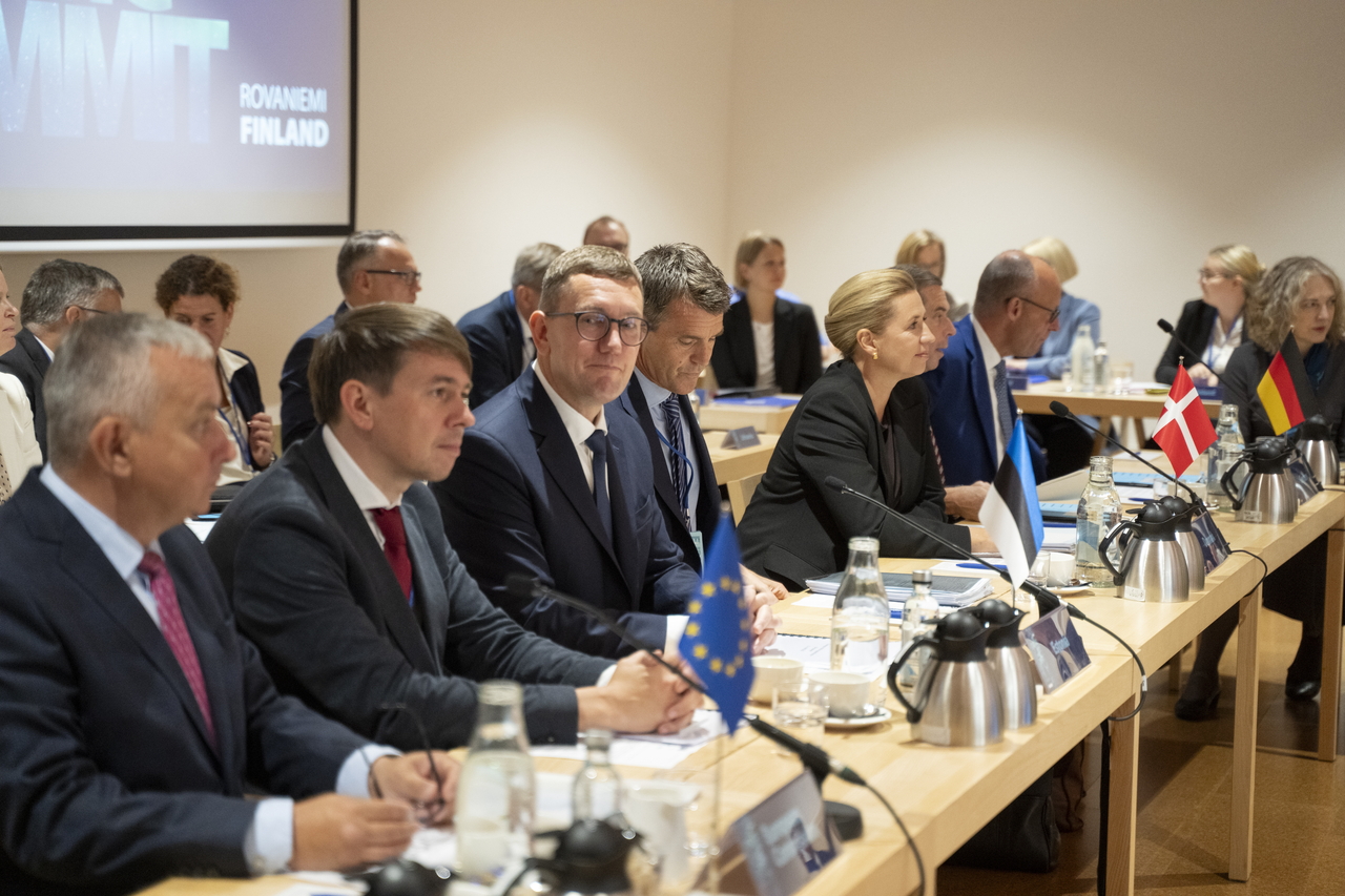 EU leaders gather at the Arktikum science center during the European Arctic Summit in Rovaniemi, Finland, Monday. (EPA-Yonhap)