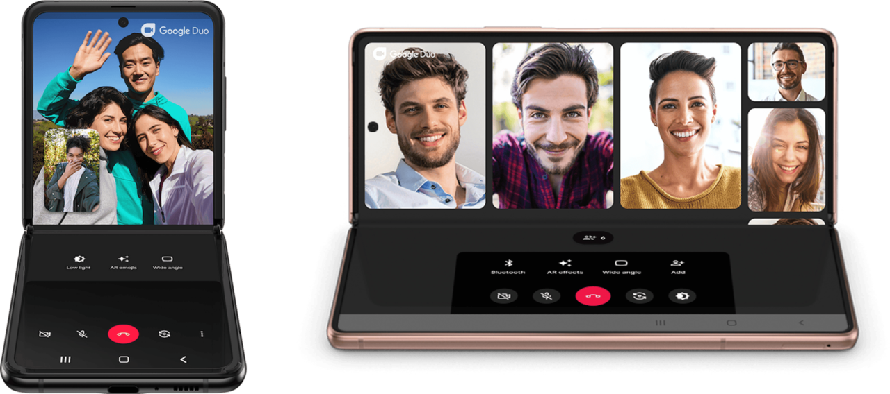 Galaxy Z Fold models have long supported Flex Mode for partially folded, hands-free use, though the standard Fold8 does not. Apple is now emphasizing similar half-folded use with its iPhone Duo. (Samsung Electronics)