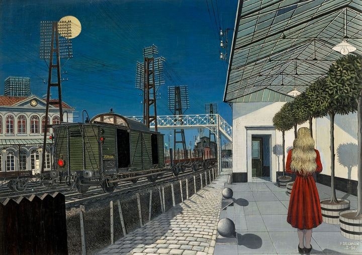 Paul Delvaux's "Nuit de Noel" (1956) (Foundation Paul Delvaux, Sint-Idesbald/SABAM Belgium/SACK 2026)