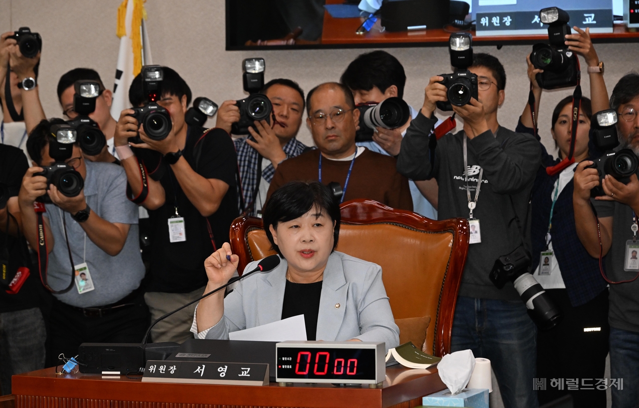 17일 오전 서울 여의도 국회에서 법제사법위원회 전체회의가 열린 가운데  서영교 위원장이 발언을 하고 있다. 이상섭 기자