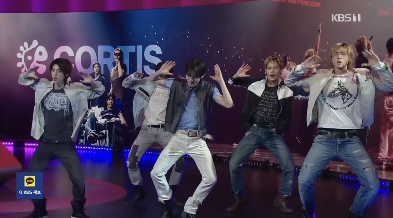 Cortis performs "RedRed," the lead track from its second EP "GreenGreen" released in May, during a news broadcast on KBS aired on Sept. 5. (@newskbs, YouTube)