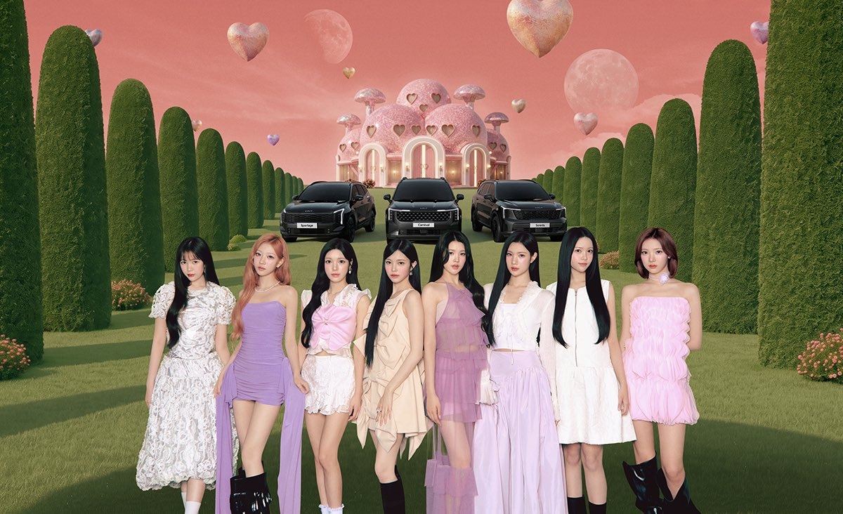 Promotional image for Hearts2Hearts' collaborative single with Kia, "Moonride" (SM Entertainment)