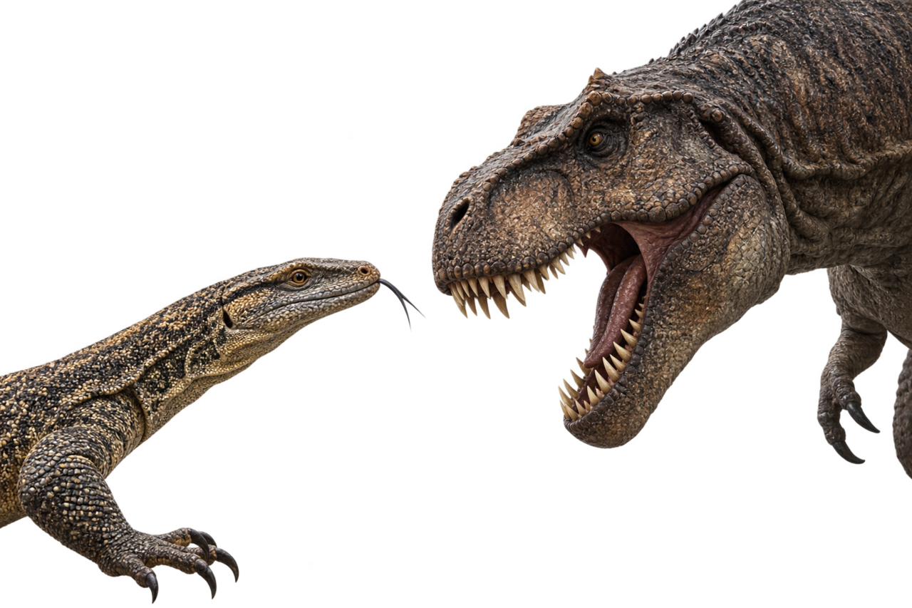 파충류와 티라노사우루스. [AI 생성 이미지]