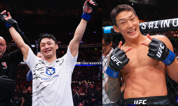 최두호(왼쪽)는 20일 UFC 331에서 페더급 랭킹 15위 파트리시우 핏불을 상대한다. 유주상(오른쪽)은 마이클 애스웰과 싸운다. [UFC 제공]