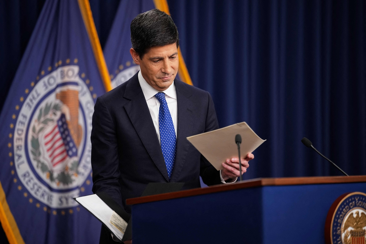 Federal Reserve Chair Kevin Warsh takes part in a news conference at the Federal Reserve Headquarters in Washington, Wednesday.    (AFP-Yonhap)