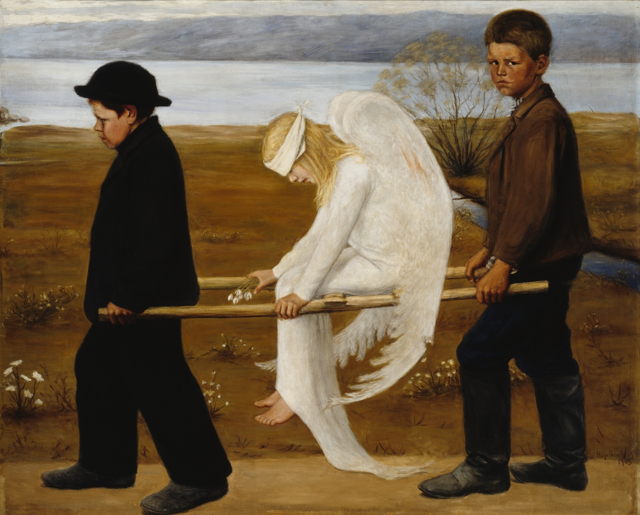 휴고 심베리, 상처입은 천사, 1903, 캔버스에 유채, 127x154cm, 아테네움 미술관 [Finnish National Gallery  Hannu Aaltonen, Public Domain, commons.wikimedia.org]