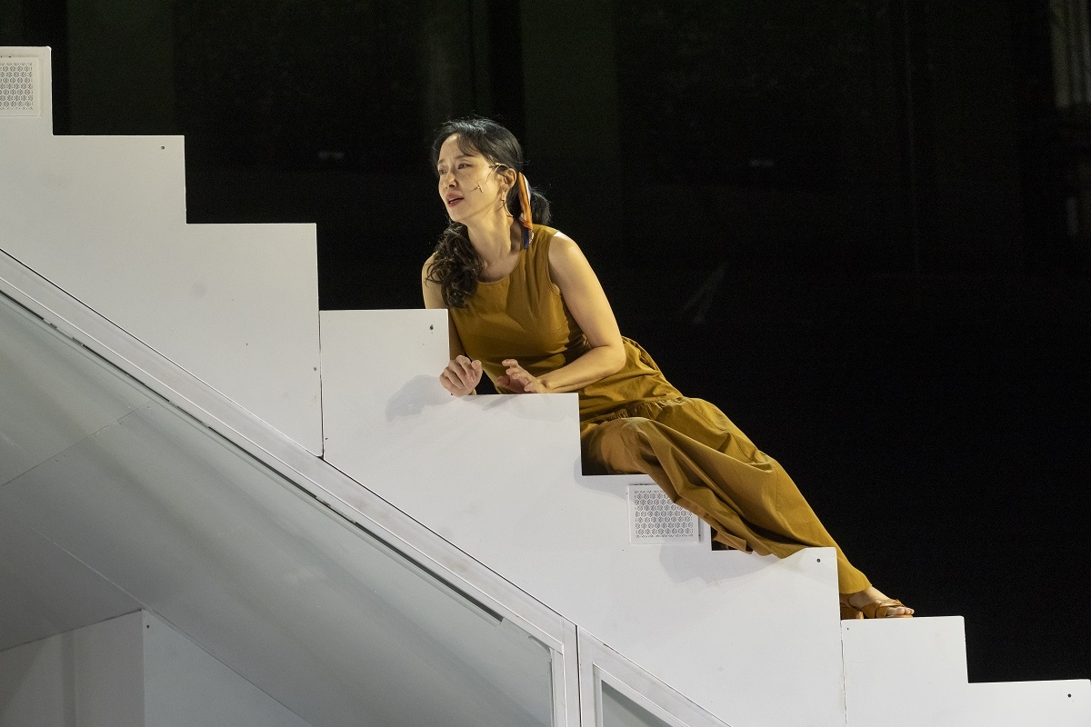 South Korean actress Jeon Do-yeon performs in Anton Chekhov’s “The Cherry Orchard,” directed by Simon Stone at Park Avenue Armory’s Wade Thompson Drill Hall in New York on Wednesday. (Photo credit: Stephanie Berger)