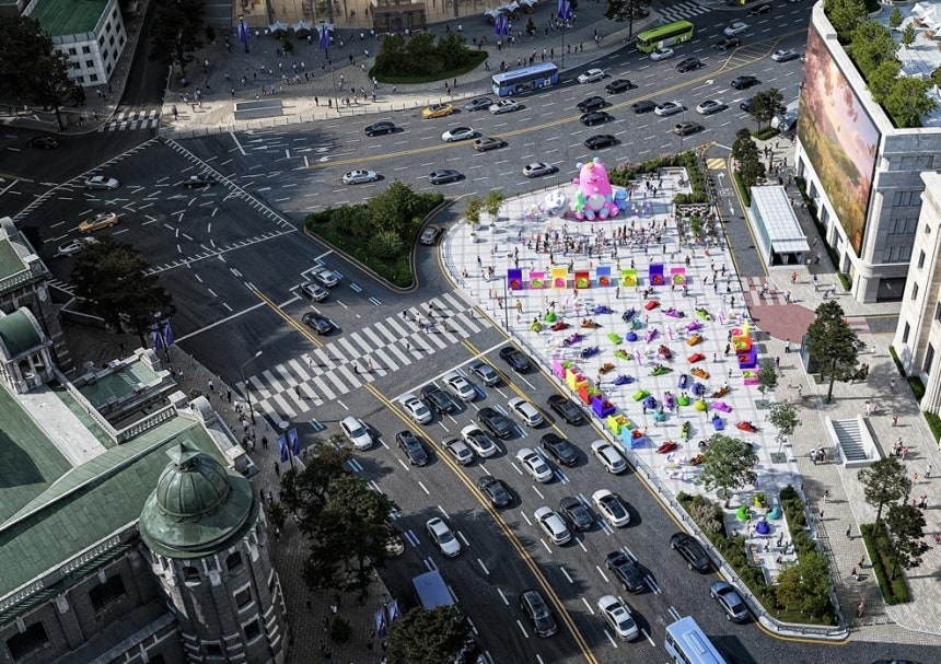 A bird's-eye rendering of the planned plaza in front of the Bank of Korea after the fountain is relocated, showing its connection to the Book-Reading Seoul Plaza. [Seoul Metropolitan Government]