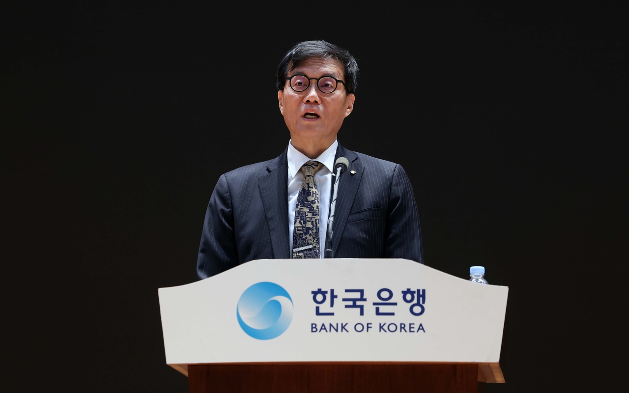 이창용 전 한국은행 총재가 지난 4월 서울 중구 한국은행 별관에서 열린 이임식에서 이임사를 하고 있다. [연합]