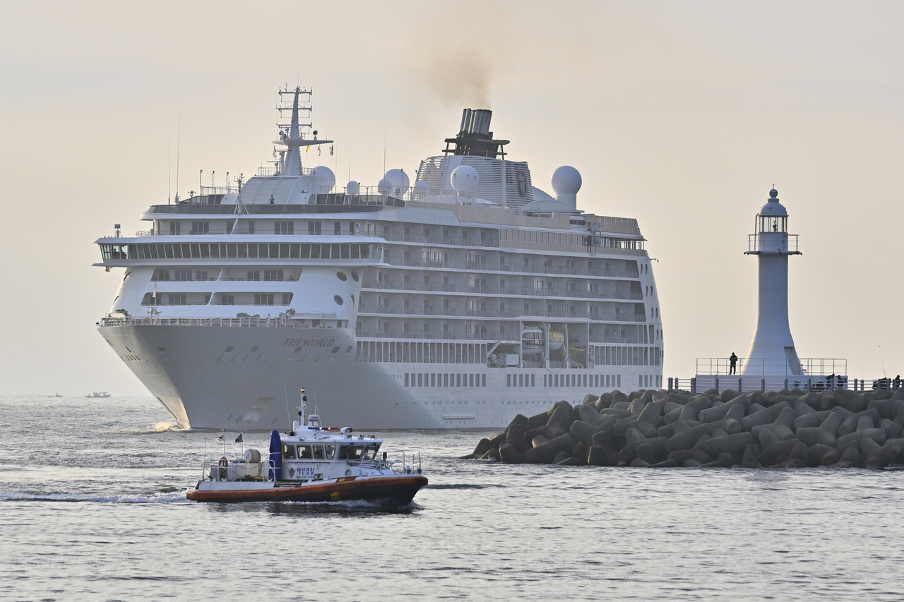 A luxury cruise ship arrives at Sokcho port