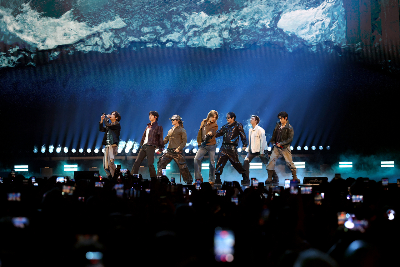 BTS performs onstage during the iHeartRadio Music Festival at T-Mobile Arena on Friday in Las Vegas. (Getty Images)
