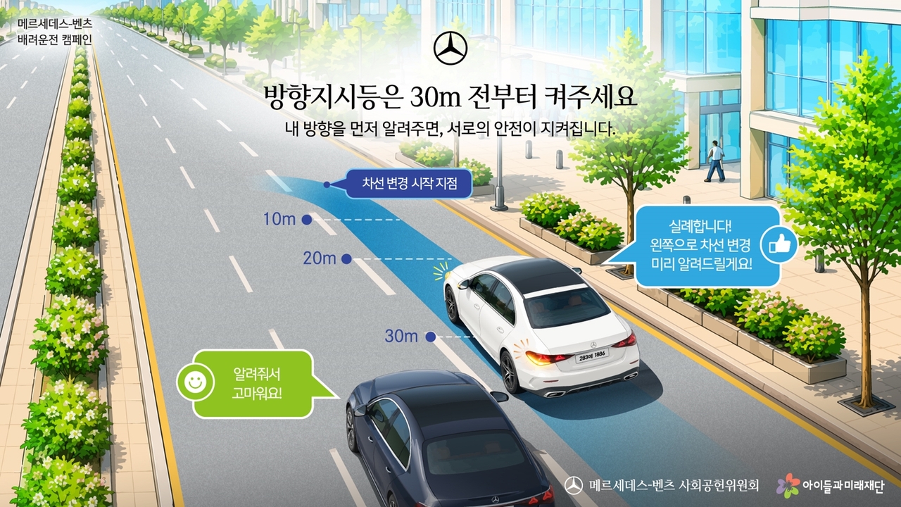 메르세데스-벤츠 사회공헌위원회가 도심 주행 상황에서의 배려와 안전을 강조하는 ‘배려운전’ 캠페인 2차 활동을 시작한다. [메르세데스-벤츠 사회공헌위원회 제공]