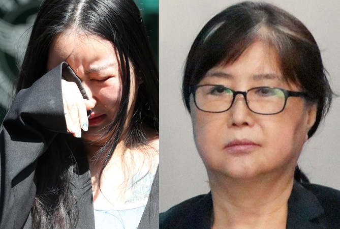 Jeong Yu-ra (left), daughter of Choi Seo-won (formerly known as Choi Soon-sil), and Choi Seo-won [Newsis/Yonhap]