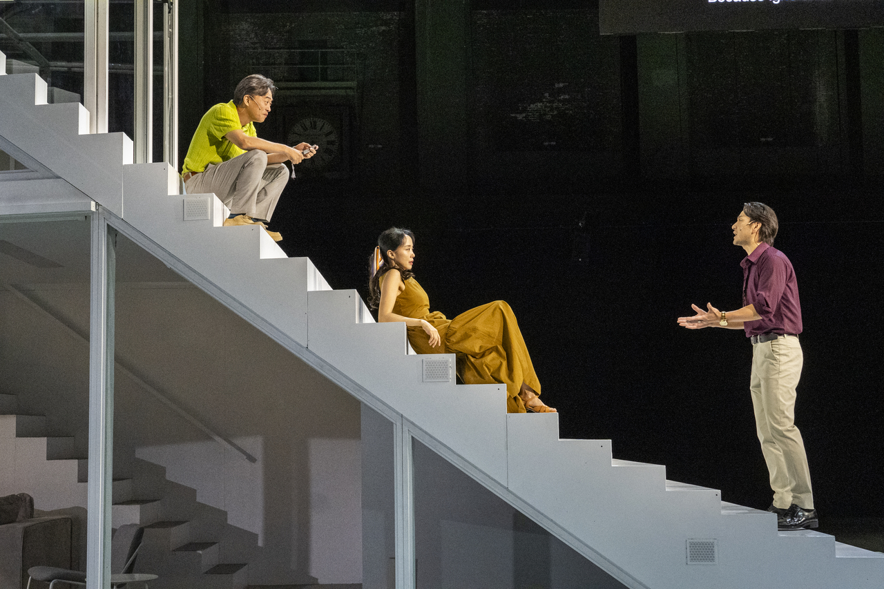 Anton Chekhov’s “The Cherry Orchard,” directed by Simon Stone and starring Jeon Do-yeon and Park Hae-soo, is staged at the Wade Thompson Drill Hall at Park Avenue Armory on Wednesday during a dress rehearsal. (Stephanie Berger)