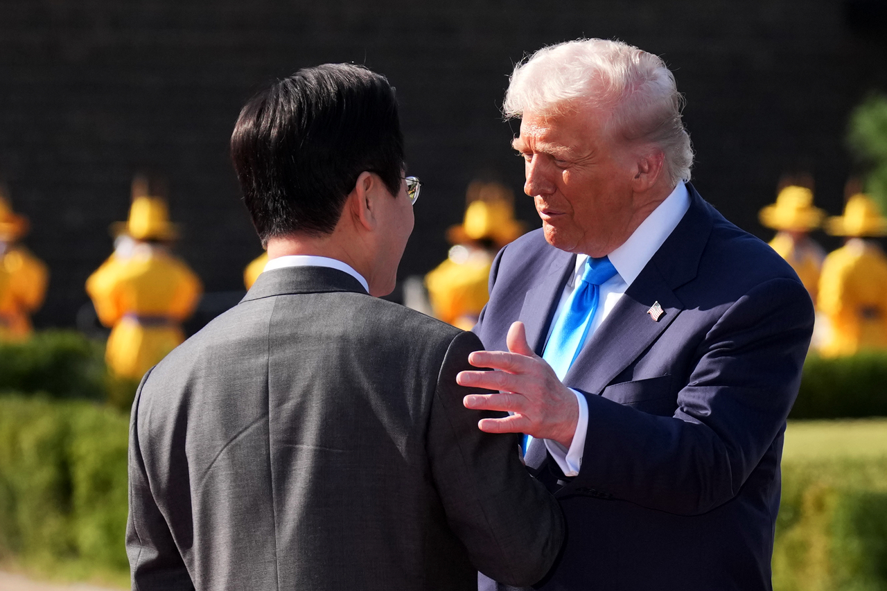 US President Donald Trump is welcomed by South Korean President Lee Jae Myung at the Gyeongju National Museum on Oct. 29, 2025 in Gyeongju, South Korea. (GettyImages)