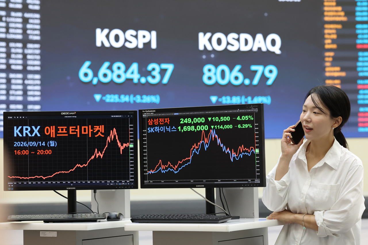 Monitors display trading activity during the launch of the Korea Exchange's after-hours market at the bourse operator's office in Yeouido, Seoul, on Sept. 14. (Yonhap)