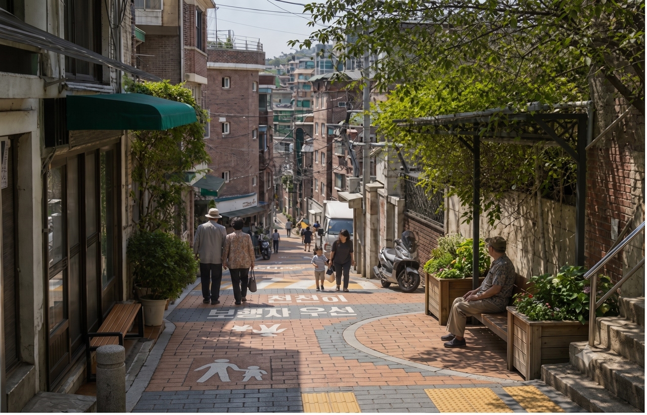 A rendering of a shaded rest shelter after installation. [Seoul Metropolitan Government]