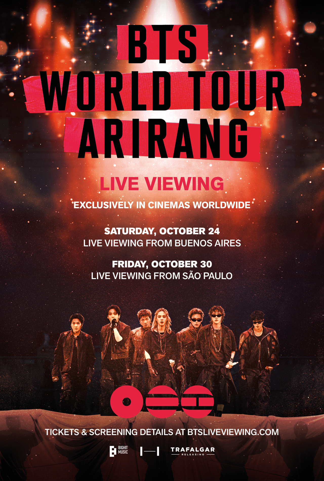 Promotional poster for live screenings of BTS' "BTS World Tour 'Arirang'" concerts in Buenos Aires, Argentina and Sao Paulo (Big Hit Music)