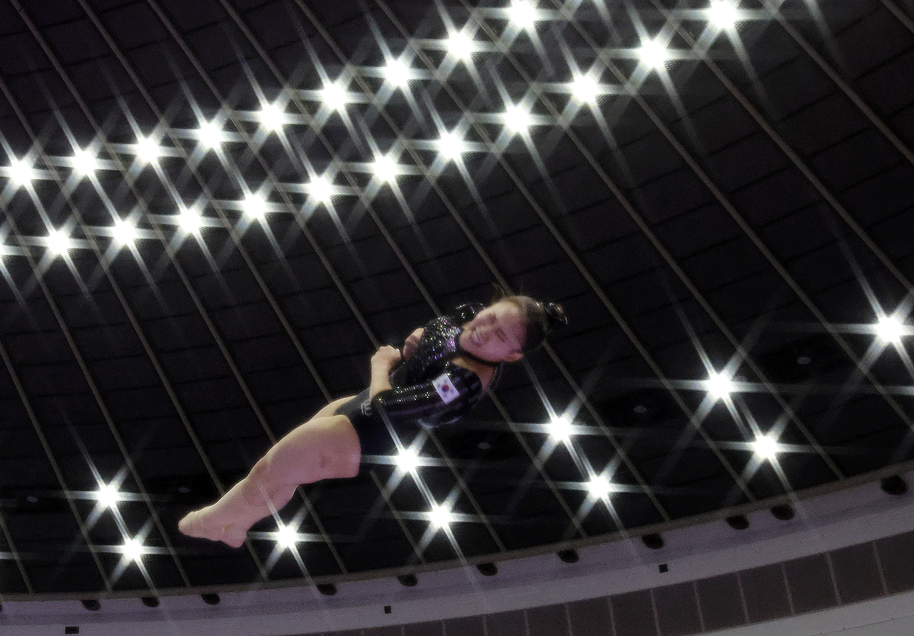 Yeo Seo-jeong competes during the women's vault final in artistic gymnastics at the 2026 Aichi-Nagoya Asian Games at Rainbow Hall in Nagoya, Japan, on Sept. 24. (Yonhap)