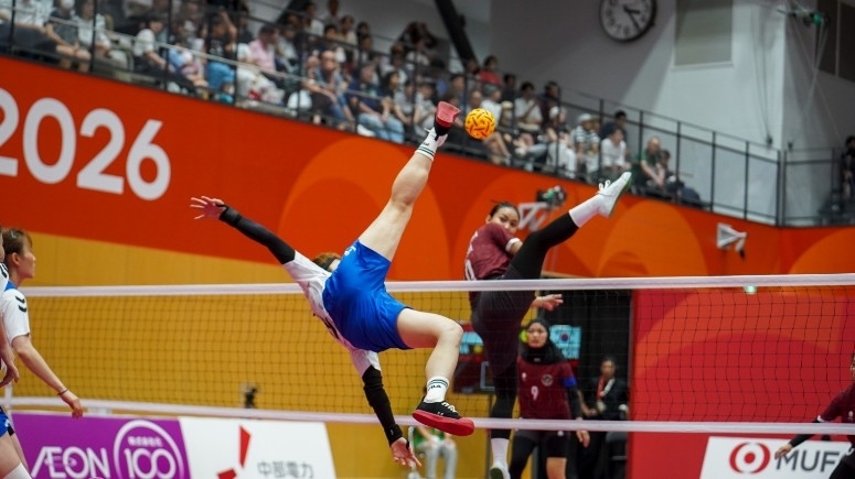South Korea's sepak takraw team competes in the women's team regu event at the Aichi-Nagoya Asian Games. [Korea Sepaktakraw Association]
