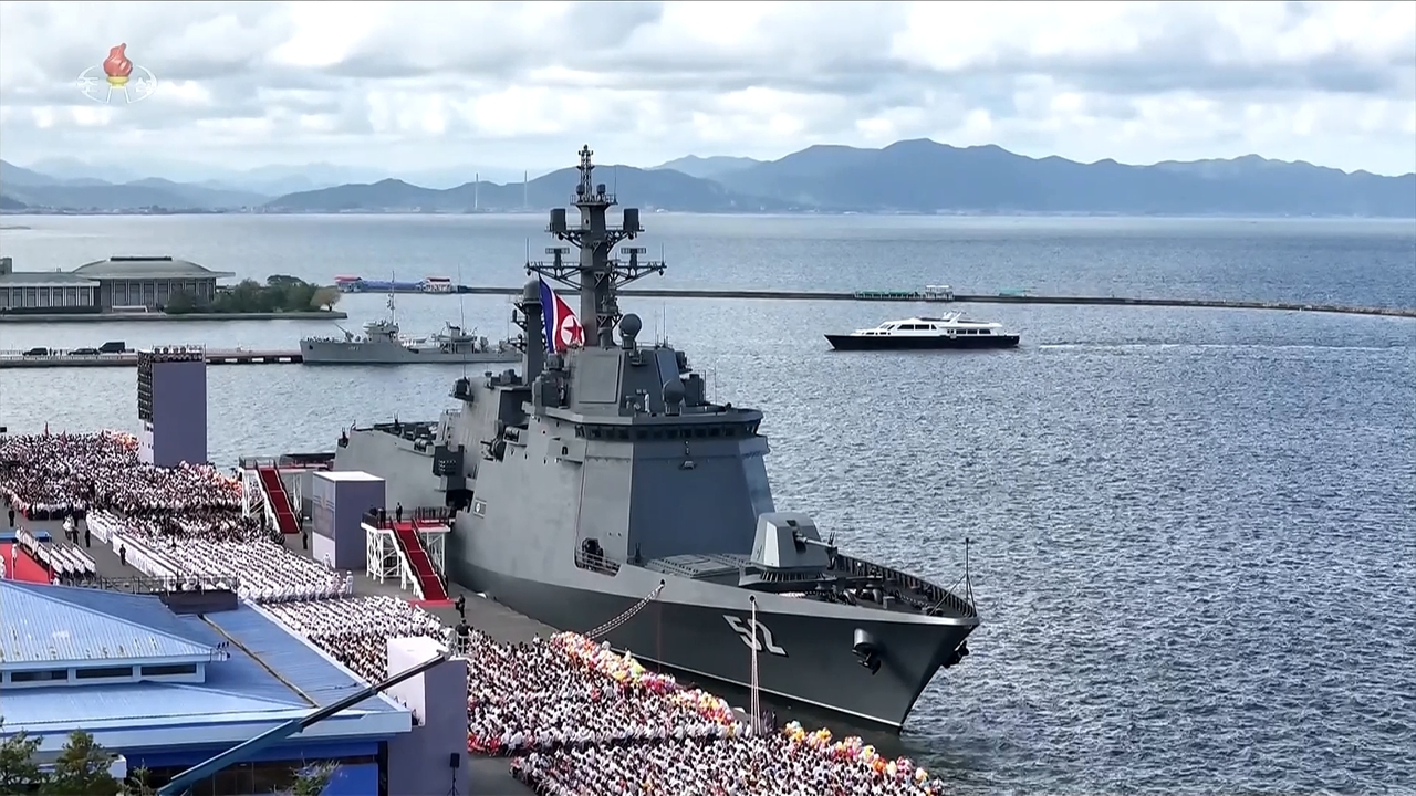 Kim Jong-un arrives at Wonsan port by yacht with his wife Ri Sol-ju and daughter Ju-ae to attend the commissioning ceremony of the new destroyer Kanggeon on Sept. 6.