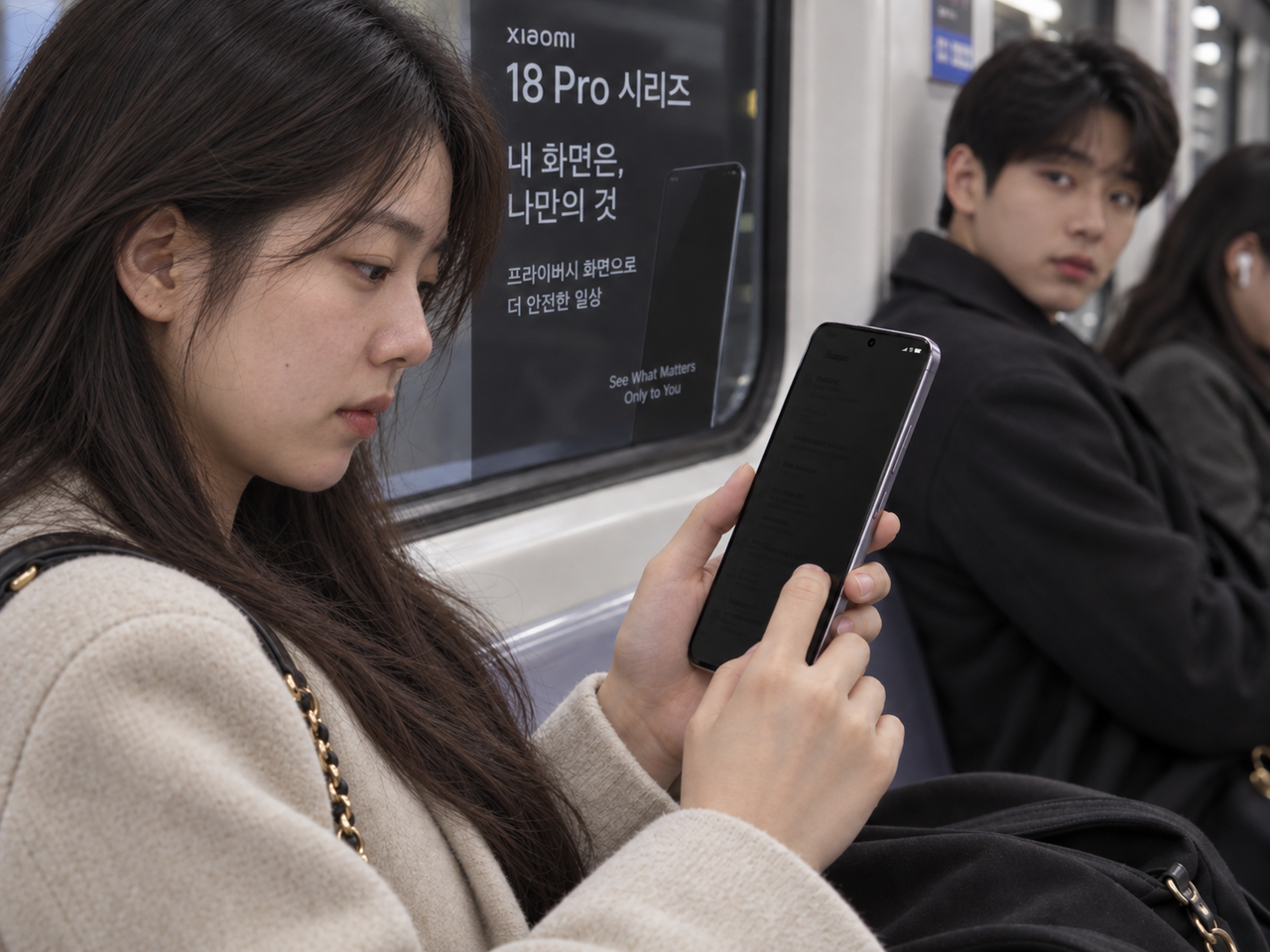 샤오미가 ‘프라이버시 화면’을 탑재한 신작 ‘샤오미 18 프로 시리즈’를 공개했다. 프라이버시 화면은 디스플레이 자체에서 측면 시야를 제한하는 기술로, 삼성이 올해 ‘갤럭시 S26 울트라’를 통해 처음 선보였다. 사진은 챗GPT 제작.