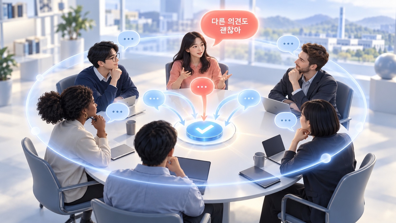 안정그룹애착(group attachment security)’이 집단 내 소수 의견의 표현과 수용을 촉진한다는 연구 결과 이미지.(AI 생성 이미지)[KAIST 제공]