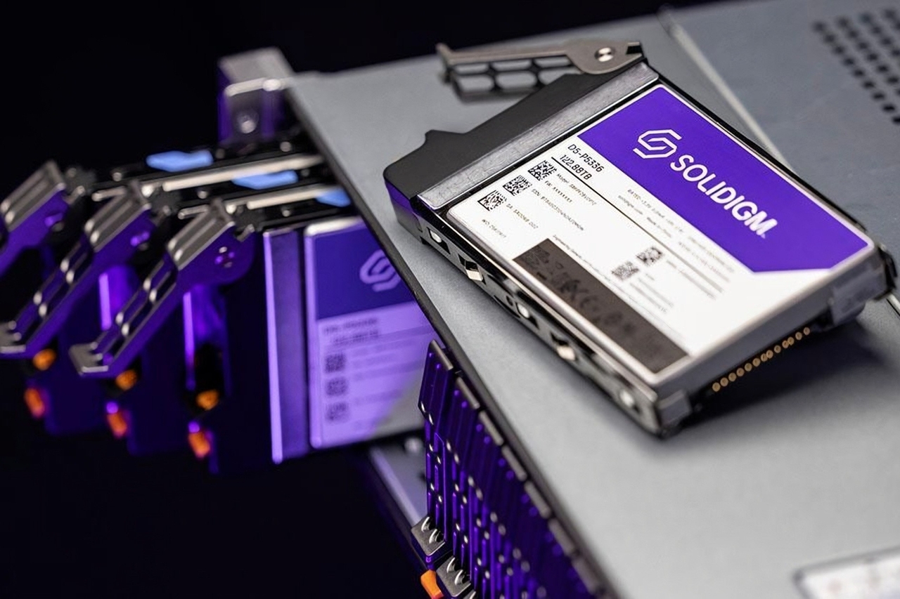 Solidigm storage products for data centers and enterprise systems are pictured in this company image. (Solidigm)