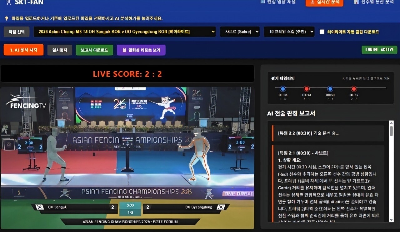 SKT가 자체 개발한 펜싱 AI 전력분석 시스템 ‘SKT-FAN’ 구동 화면 [SKT 제공]