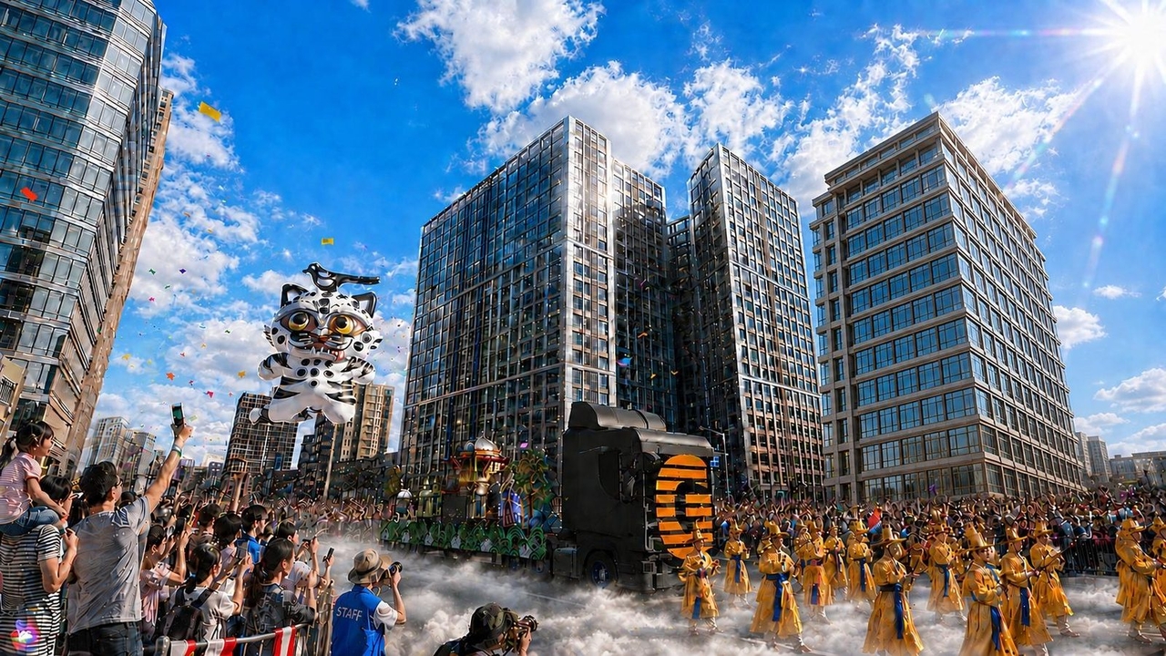 An AI-generated rendering depicts the grand parade planned for the 2026 Gangnam Festival along Dosan-daero. (Gangnam-gu Office)
