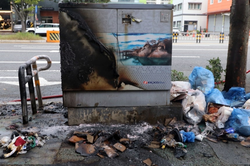 This photo, provided by the Jeonnam-Gwangju Special Metropolitan City Fire Headquarters, shows the site of the fire in Mokpo, Jeonnam-Gwangju. (Yonhap)