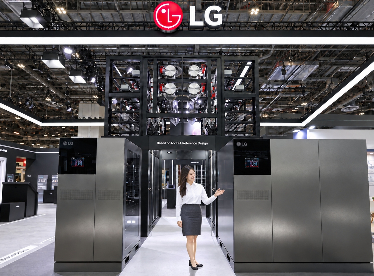 LG Electronics displays its AI data center cooling systems, including Nvidia-qualified 1-megawatt and 2.6-MW coolant distribution units, at Data Center World Asia 2026 in Singapore on Tuesday. (LG Electronics)