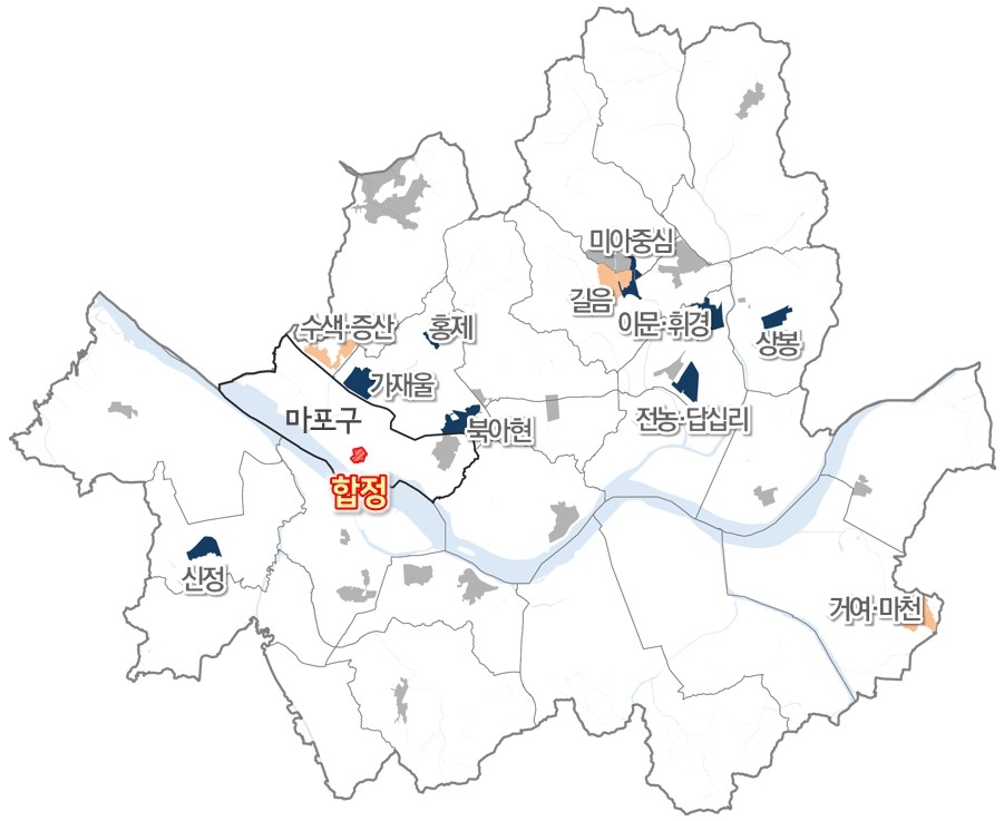 Location map of the district-unit plan (preservation management zone) for the Hapjeong district. [Seoul Metropolitan Government]